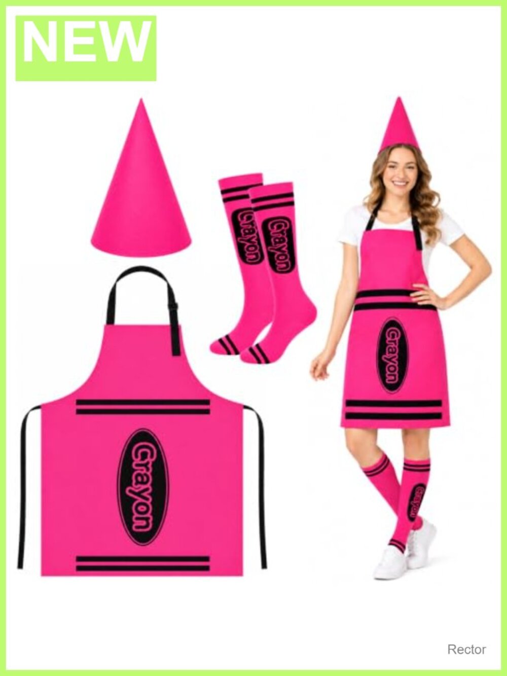 Crayon Costume Set 3 Pc Apron Cone Hat Socks Adult Unisex Halloween Party